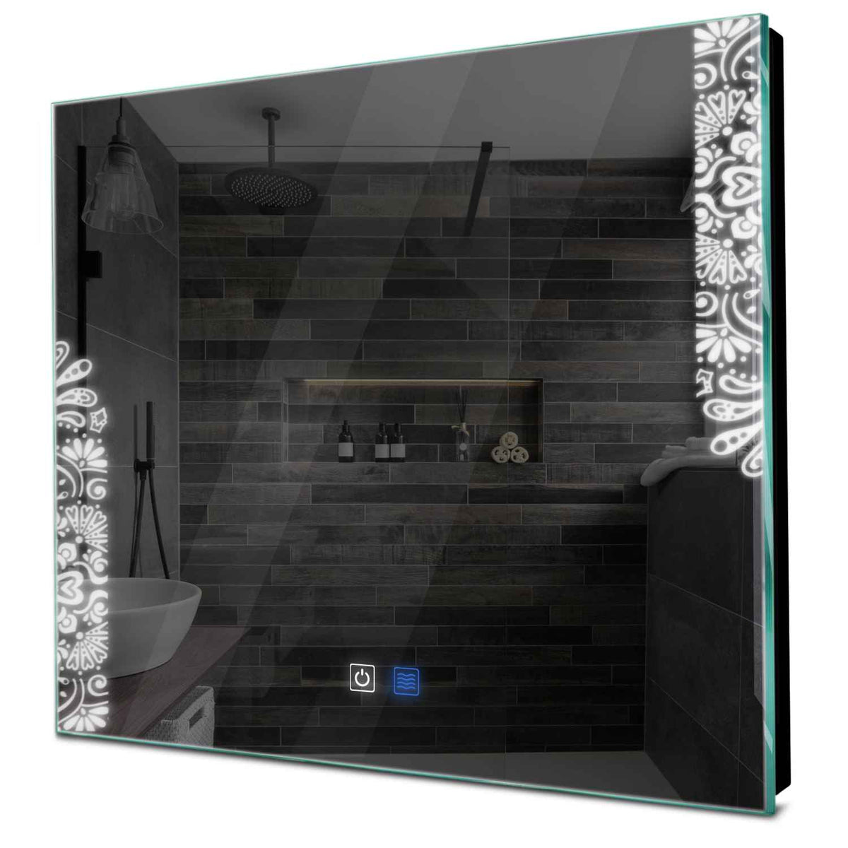 Specchio LED Quadrato | Pulsanti touch | Funzione anti-appannamento | Luce bianca fredda - Reyze Serie Good Vibes Modello 4