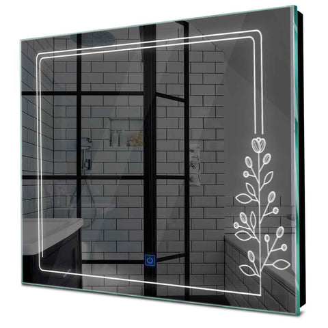 Specchio LED Quadrato | Pulsante touch | Luce bianca fredda - Reyze Serie Good Vibes Modello 3