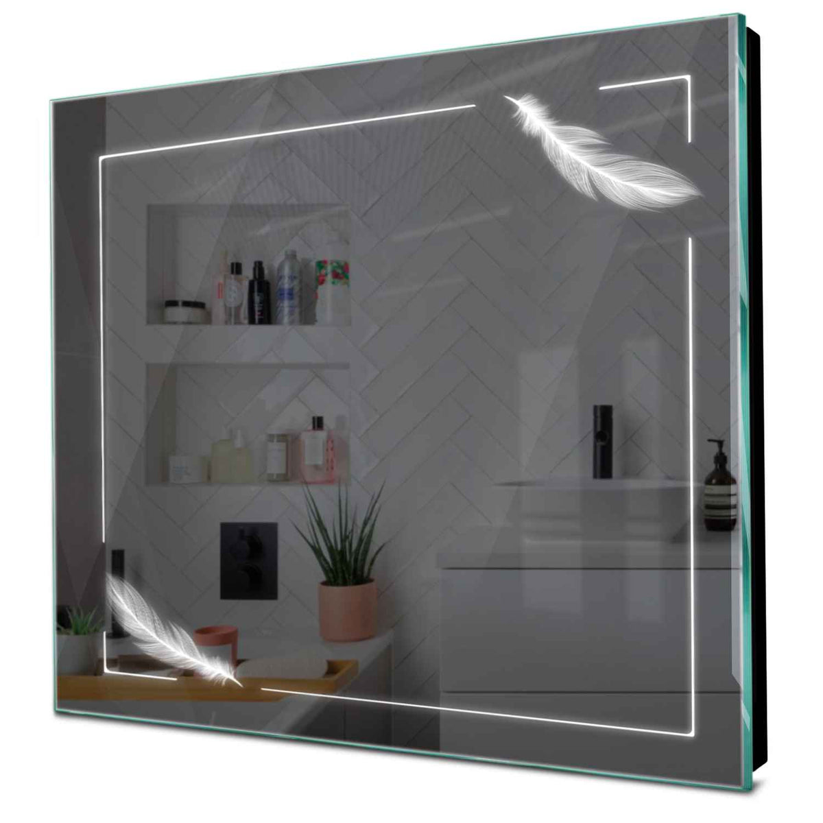 Specchio LED Quadrato | Controllo tramite interruttore a muro | Luce bianca fredda - Reyze Serie Good Vibes Modello 2