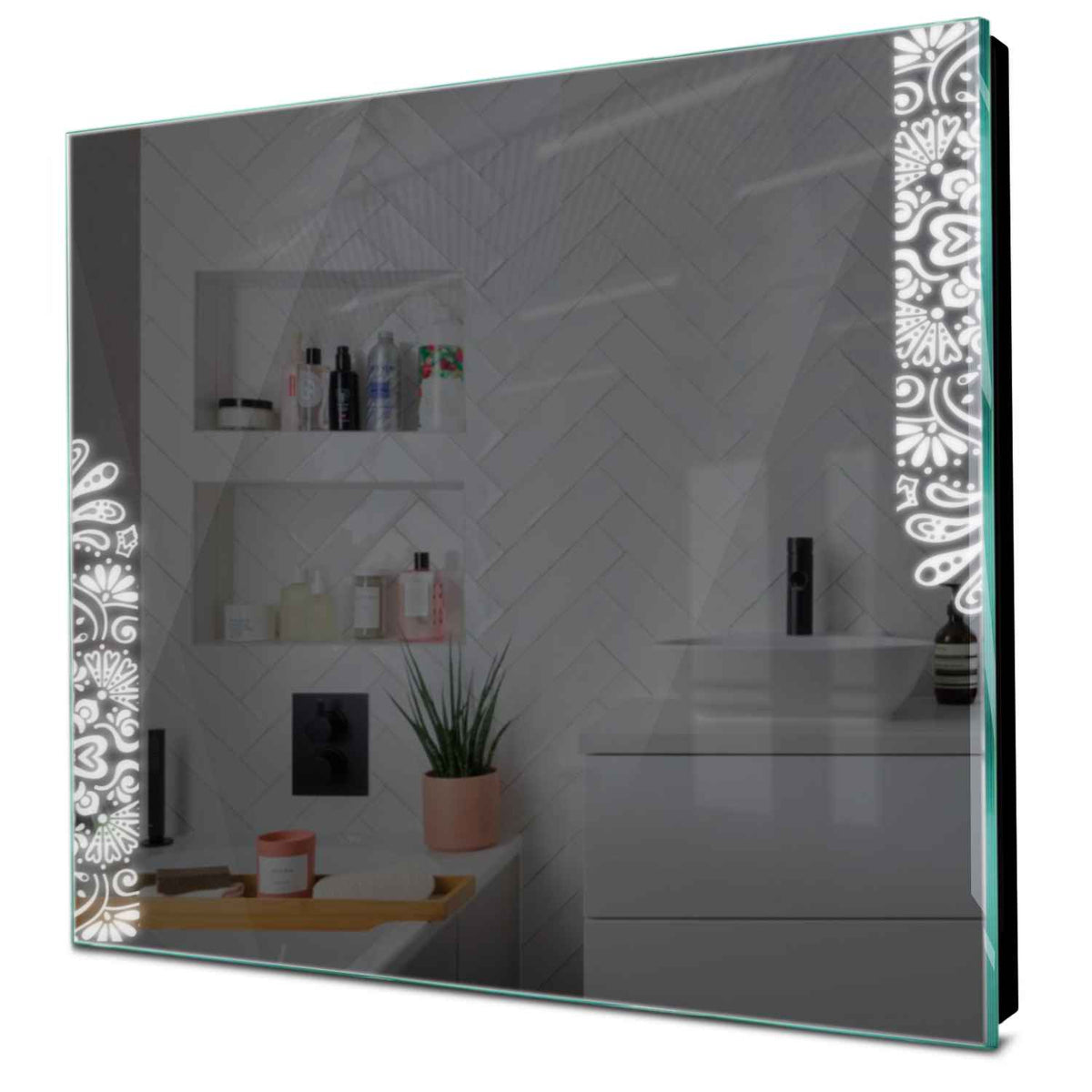 Specchio LED Quadrato | Controllo tramite interruttore a muro | Luce bianca fredda - Reyze Serie Good Vibes Modello 4