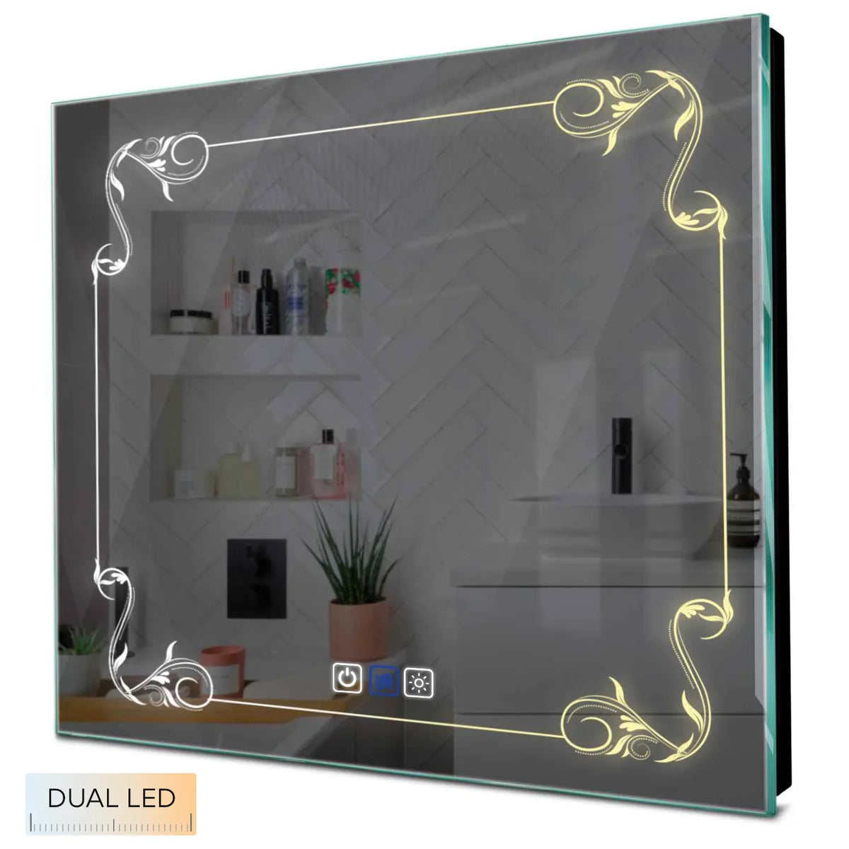 Specchio LED Quadrato | Pulsanti touch | Funzione anti-appannamento | Temperatura di colore regolabile - Reyze Serie Good Vibes Modello 5
