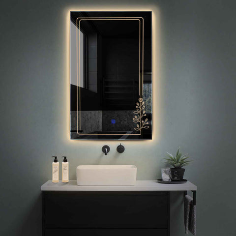 Specchio LED Verticale | Pulsante touch | Luce bianca calda - Reyze Serie Good Vibes Modello 3