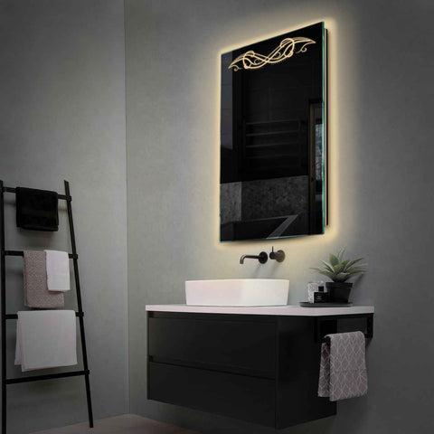 Specchio LED Verticale | Controllo tramite interruttore a muro | Luce bianca calda - Reyze Serie Good Vibes Modello 6