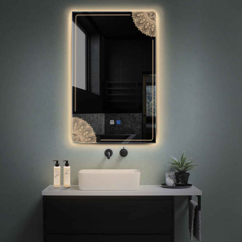 Specchio LED Verticale | Pulsanti touch | Funzione anti-appannamento | Luce bianca calda - Reyze Serie Good Vibes Modello 7