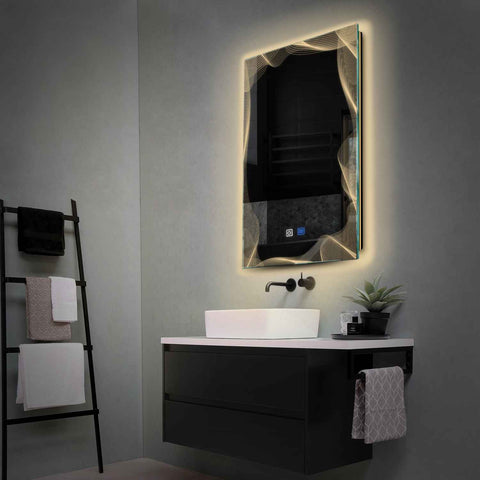 Specchio LED Verticale | Pulsanti touch | Funzione anti-appannamento | Luce bianca calda - Reyze Serie Simetria Modello 3