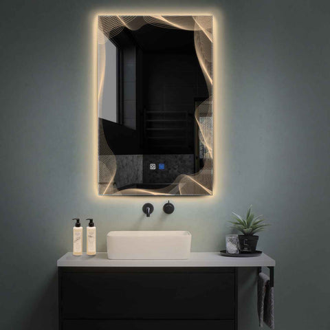 Specchio LED Verticale | Pulsanti touch | Funzione anti-appannamento | Luce bianca calda - Reyze Serie Simetria Modello 3