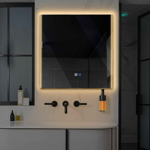 Specchio LED Quadrato | Pulsanti touch | Funzione anti-appannamento | Luce bianca calda - Reyze Serie Edge Modello 7
