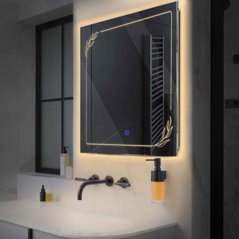 Specchio LED Quadrato | Pulsante touch | Luce bianca calda - Reyze Serie Good Vibes Modello 1
