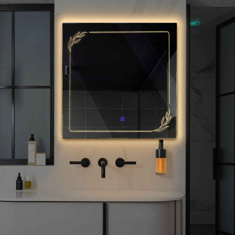 Specchio LED Quadrato | Pulsante touch | Luce bianca calda - Reyze Serie Good Vibes Modello 1