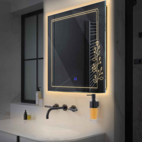 Specchio LED Quadrato | Pulsante touch | Luce bianca calda - Reyze Serie Good Vibes Modello 3