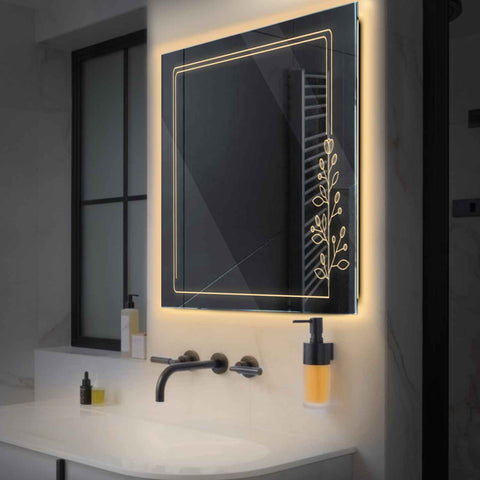 Specchio LED Quadrato | Controllo tramite interruttore a muro | Luce bianca calda - Reyze Serie Good Vibes Modello 3