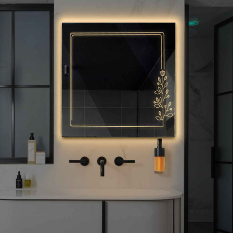 Specchio LED Quadrato | Controllo tramite interruttore a muro | Luce bianca calda - Reyze Serie Good Vibes Modello 3