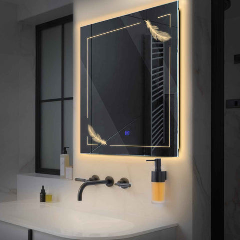 Specchio LED Quadrato | Pulsante touch | Luce bianca calda - Reyze Serie Good Vibes Modello 2