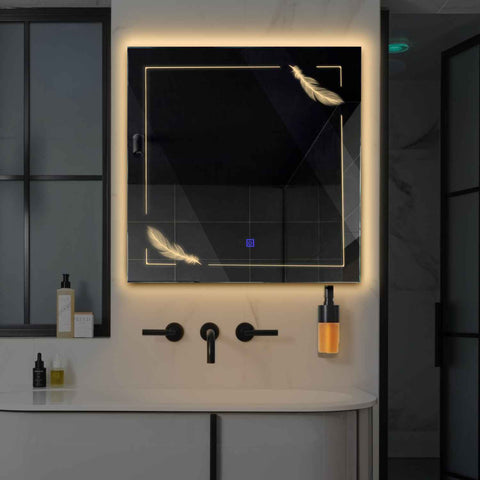 Specchio LED Quadrato | Pulsante touch | Luce bianca calda - Reyze Serie Good Vibes Modello 2