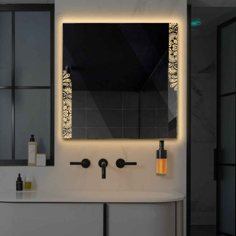 Specchio LED Quadrato | Controllo tramite interruttore a muro | Luce bianca calda - Reyze Serie Good Vibes Modello 4