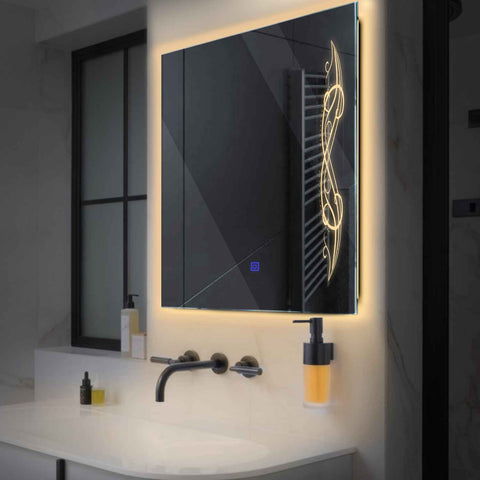 Specchio LED Quadrato | Pulsante touch | Luce bianca calda - Reyze Serie Good Vibes Modello 6