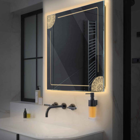 Specchio LED Quadrato | Controllo tramite interruttore a muro | Luce bianca calda - Reyze Serie Good Vibes Modello 7