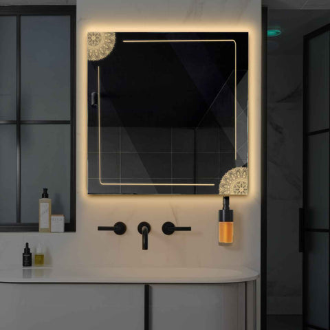 Specchio LED Quadrato | Controllo tramite interruttore a muro | Luce bianca calda - Reyze Serie Good Vibes Modello 7