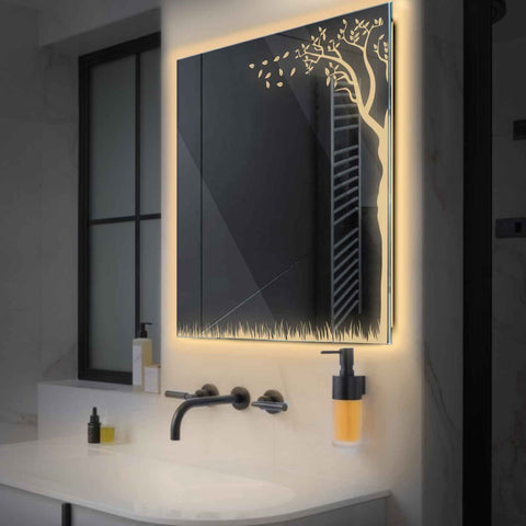 Specchio LED Quadrato | Controllo tramite interruttore a muro | Luce bianca calda - Reyze Serie Good Vibes Modello 8