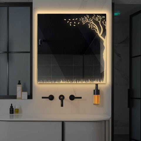 Specchio LED Quadrato | Controllo tramite interruttore a muro | Luce bianca calda - Reyze Serie Good Vibes Modello 8