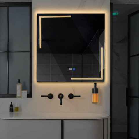 Specchio LED Quadrato | Pulsanti touch | Funzione anti-appannamento | Luce bianca calda - Reyze Serie Minimal Modello 2