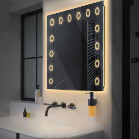 Specchio LED Quadrato | Controllo tramite interruttore a muro | Luce bianca calda - Reyze Serie Minimal Modello 4