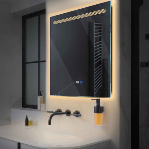 Specchio LED Quadrato | Pulsanti touch | Funzione anti-appannamento | Luce bianca calda - Reyze Serie Minimal Modello 5