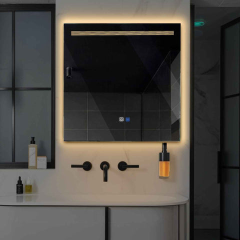 Specchio LED Quadrato | Pulsanti touch | Funzione anti-appannamento | Luce bianca calda - Reyze Serie Minimal Modello 5