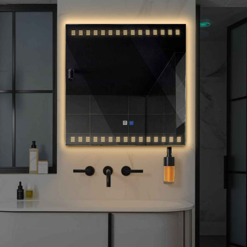Specchio LED Quadrato | Pulsanti touch | Funzione anti-appannamento | Luce bianca calda - Reyze Serie Minimal Modello 6