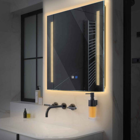 Specchio LED Quadrato | Pulsanti touch | Funzione anti-appannamento | Luce bianca calda - Reyze Serie Minimal Modello 7