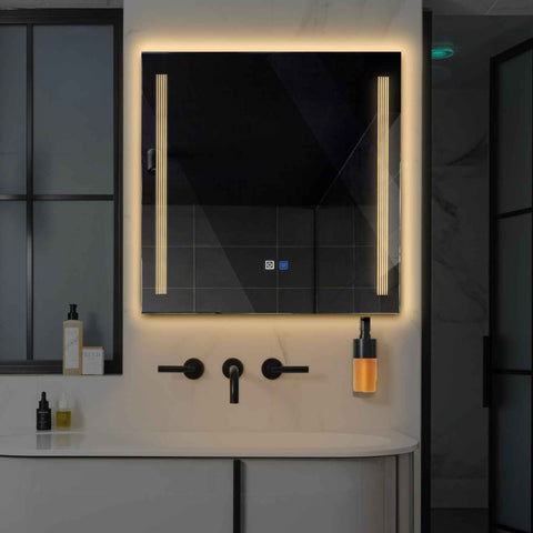 Specchio LED Quadrato | Pulsanti touch | Funzione anti-appannamento | Luce bianca calda - Reyze Serie Minimal Modello 7