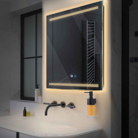 Specchio LED Quadrato | Pulsanti touch | Funzione anti-appannamento | Luce bianca calda - Reyze Serie Minimal Modello 8
