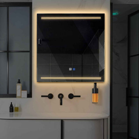 Specchio LED Quadrato | Pulsanti touch | Funzione anti-appannamento | Luce bianca calda - Reyze Serie Minimal Modello 8