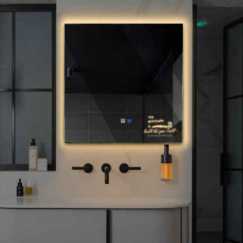 Specchio LED Quadrato | Pulsanti touch | Funzione anti-appannamento | Luce bianca calda - Reyze Serie Motivated Modello 3
