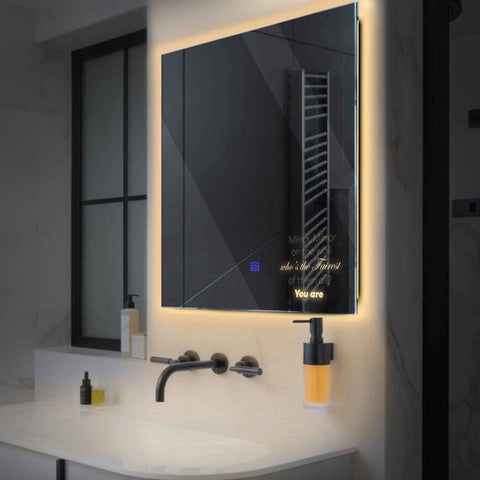 Specchio LED Quadrato | Pulsante touch | Luce bianca calda - Reyze Serie Motivated Modello 4