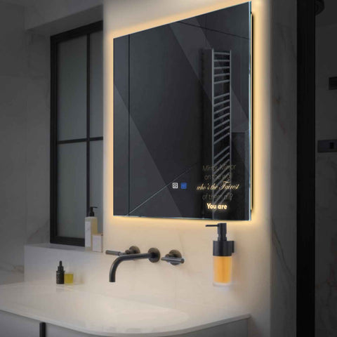 Specchio LED Quadrato | Pulsanti touch | Funzione anti-appannamento | Luce bianca calda - Reyze Serie Motivated Modello 4