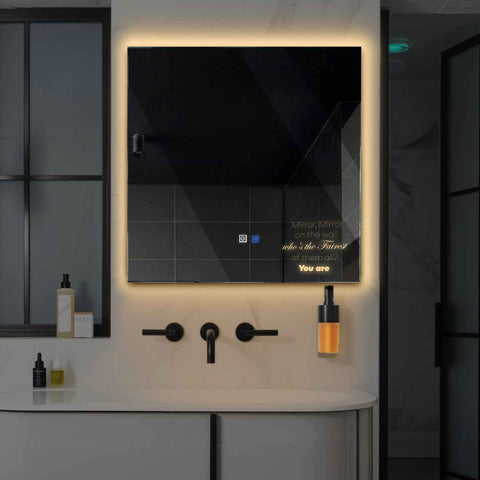 Specchio LED Quadrato | Pulsanti touch | Funzione anti-appannamento | Luce bianca calda - Reyze Serie Motivated Modello 4