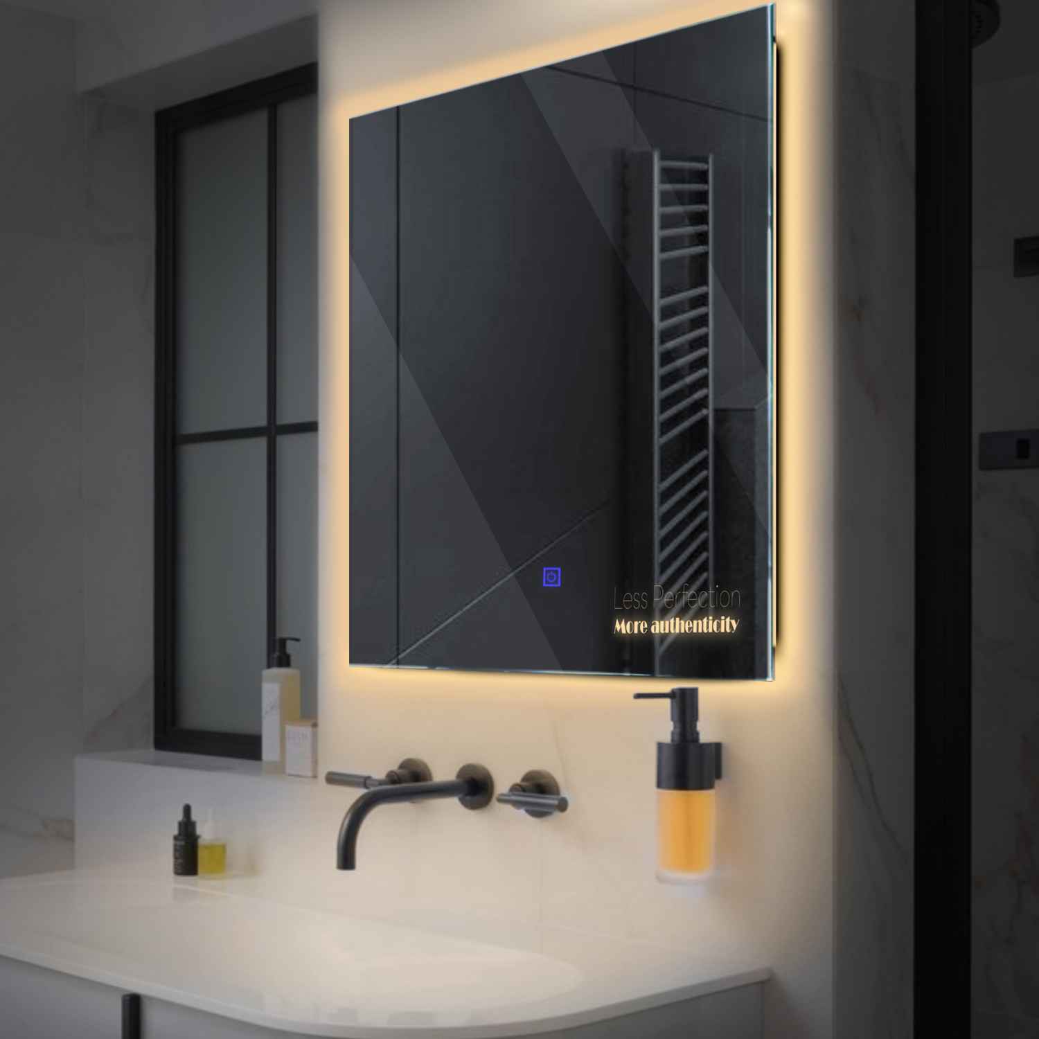 Specchio LED Quadrato | Pulsante touch | Luce bianca calda - Reyze Serie Motivated Modello 7
