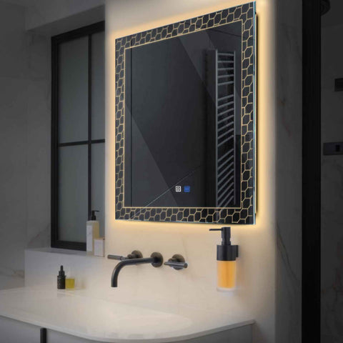 Specchio LED Quadrato | Pulsanti touch | Funzione anti-appannamento | Luce bianca calda - Reyze Serie Official Modello 7