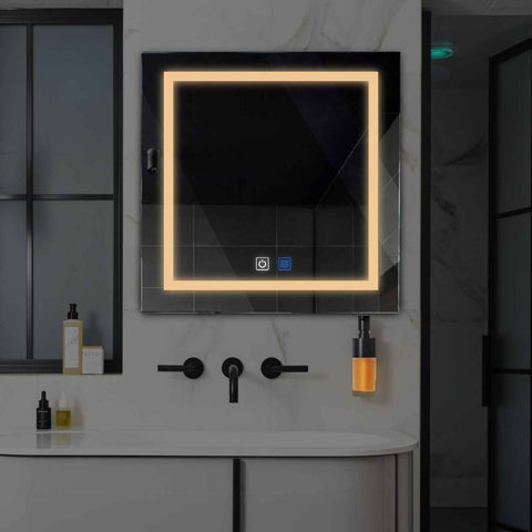 Specchio LED Quadrato | Pulsanti touch | Funzione anti-appannamento | Luce bianca calda - Reyze Serie Salono Modello 1