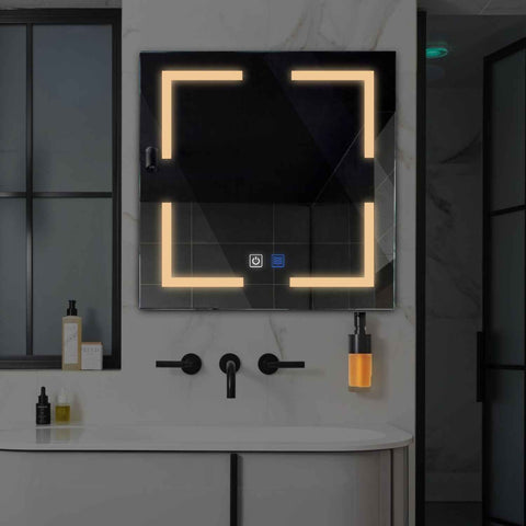 Specchio LED Quadrato | Pulsanti touch | Funzione anti-appannamento | Luce bianca calda - Reyze Serie Salono Modello 2