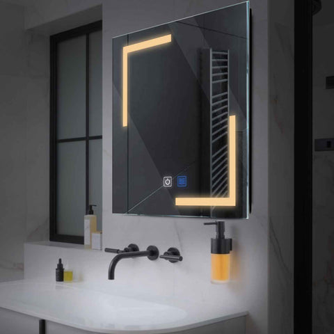 Specchio LED Quadrato | Pulsanti touch | Funzione anti-appannamento | Luce bianca calda - Reyze Serie Salono Modello 3
