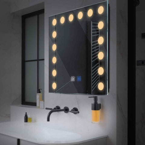Specchio LED Quadrato | Pulsanti touch | Funzione anti-appannamento | Luce bianca calda - Reyze Serie Salono Modello 6