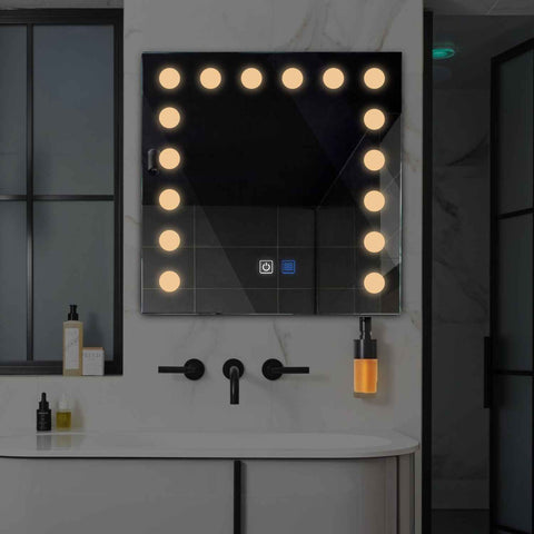 Specchio LED Quadrato | Pulsanti touch | Funzione anti-appannamento | Luce bianca calda - Reyze Serie Salono Modello 6