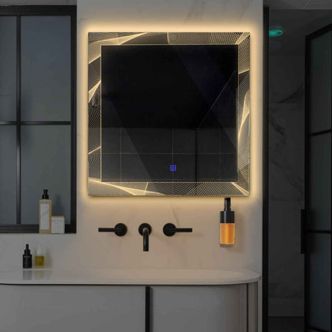 Specchio LED Quadrato | Pulsante touch | Luce bianca calda - Reyze Serie Simetria Modello 2