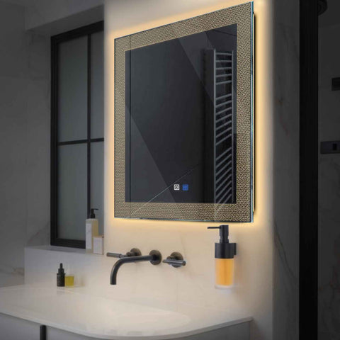 Specchio LED Quadrato | Pulsanti touch | Funzione anti-appannamento | Luce bianca calda - Reyze Serie Simetria Modello 4