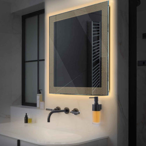 Specchio LED Quadrato | Controllo tramite interruttore a muro | Luce bianca calda - Reyze Serie Simetria Modello 4