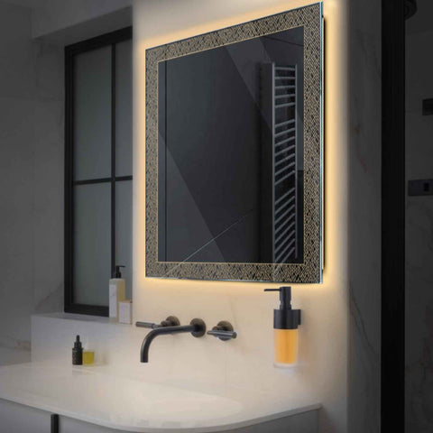 Specchio LED Quadrato | Controllo tramite interruttore a muro | Luce bianca calda - Reyze Serie Simetria Modello 5