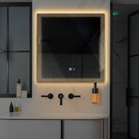 Specchio LED Quadrato | Pulsanti touch | Funzione anti-appannamento | Luce bianca calda - Reyze Serie Simetria Modello 7