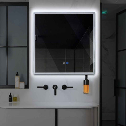 Specchio LED Quadrato | Pulsanti touch | Funzione anti-appannamento | Luce bianca fredda - Reyze Serie Edge Modello 1